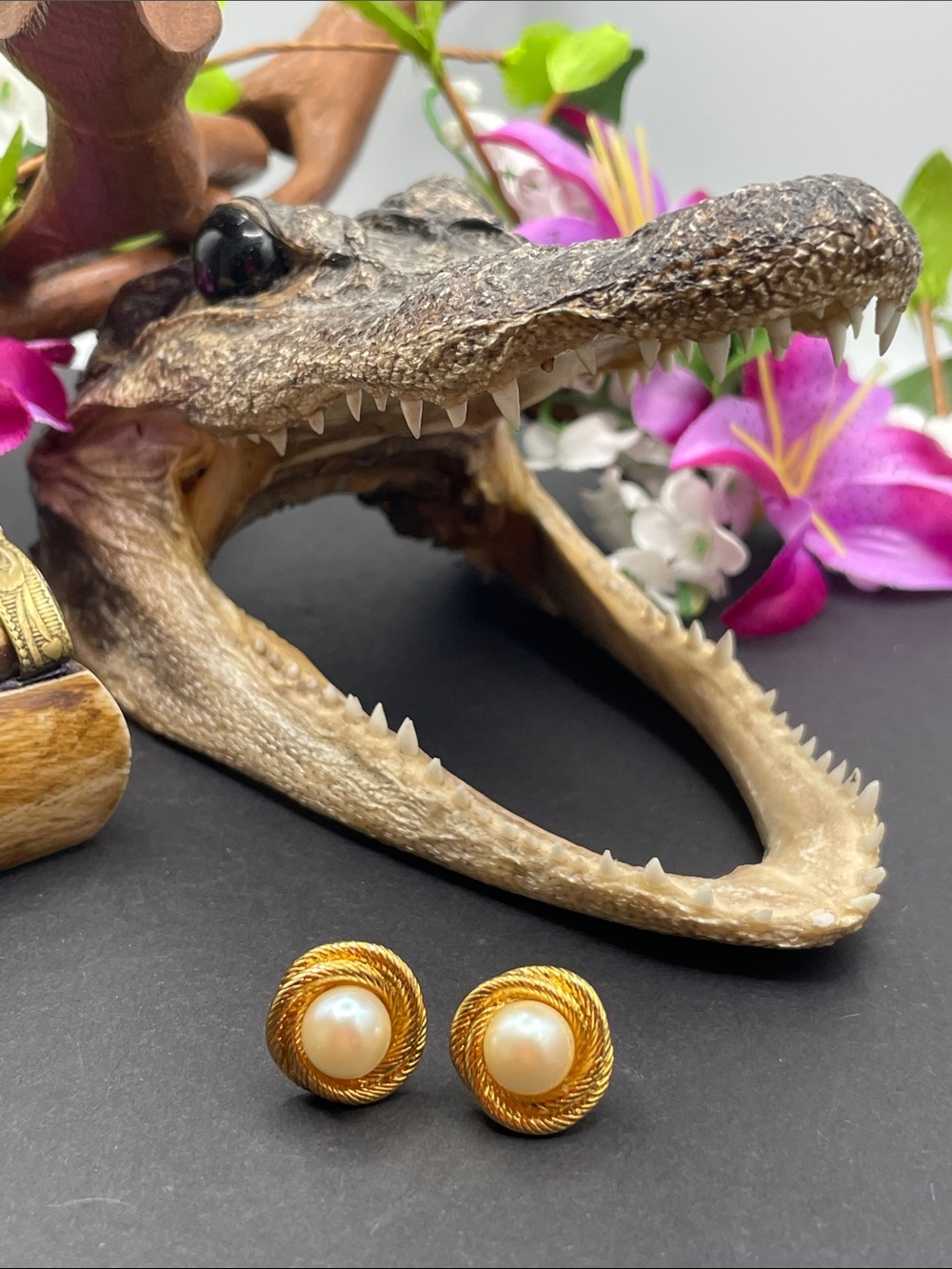 Monet faux pearl pierced earrings vintage